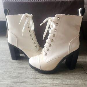 BCBG Combat Biker Leather Lace Up Boots